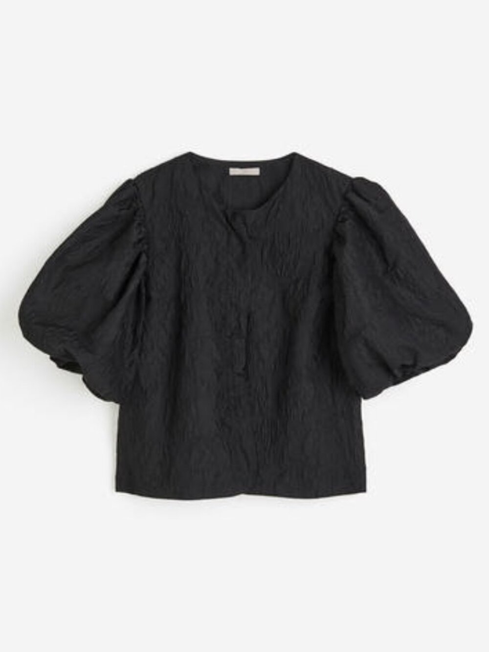 H&M Black Puff Sleeve Textured Top Cropped Statement Size M